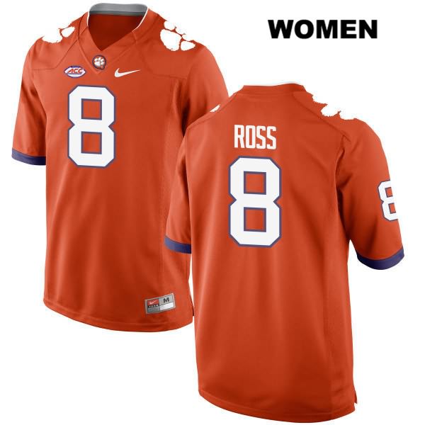 Women's Clemson Tigers #8 Justyn Ross Stitched Orange Authentic Style 2 Nike NCAA College Football Jersey AGB7446CZ
